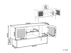 Tv-Mobel Heller Holzfarbton Rattan-Turen 120 X 39 X 63 Cm Pasco