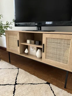 Tv-Mobel Heller Holzfarbton Rattan-Turen 120 X 39 X 63 Cm Pasco