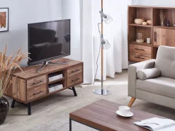 Tv-Mobel Heller Holzfarbton Mit 4 Schubladen 127 X 40 X 51 Cm Atlanta
