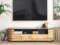 Tv-Mobel Heller Holzfarbton / Schwarz 160 X 40 X 44 Cm Jerome