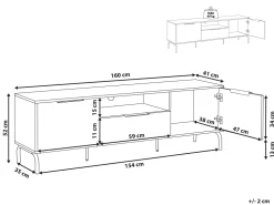 Tv-Mobel Schwarz / Heller Holzfarbton 160 X 41 X 52 Cm Arkley