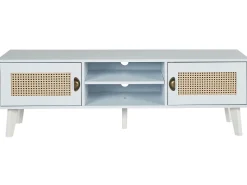 Tv-Mobel Weis / Heller Holzfarbton Rattan-Turen 140 X 39 X 45 Cm Parton