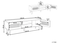 Tv-Mobel Weis / Heller Holzfarbton Rattan-Turen 140 X 39 X 45 Cm Parton