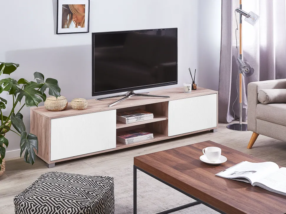 Tv-Mobel Weis / Heller Holzfarbton 180 X 41 X 41 Cm Lincoln