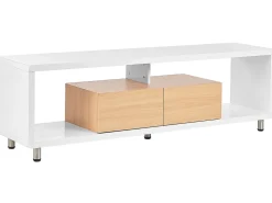 Tv-Mobel Weis / Heller Holzfarbton Mit 2 Schubladen 159 X 39 X 50 Cm Knox