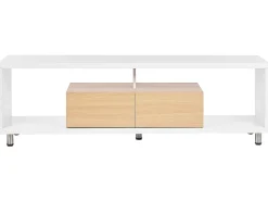 Tv-Mobel Weis / Heller Holzfarbton Mit 2 Schubladen 159 X 39 X 50 Cm Knox