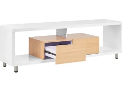Tv-Mobel Weis / Heller Holzfarbton Mit 2 Schubladen 159 X 39 X 50 Cm Knox