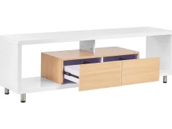 Tv-Mobel Weis / Heller Holzfarbton Mit 2 Schubladen 159 X 39 X 50 Cm Knox