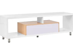 Tv-Mobel Weis / Heller Holzfarbton Mit 2 Schubladen 159 X 39 X 50 Cm Knox