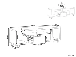 Tv-Mobel Weis / Heller Holzfarbton Mit 2 Schubladen 159 X 39 X 50 Cm Knox