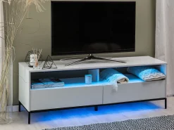 Tv-Mobel Weis / Hochglanz Mit Led-Beleuchtung 2 Schubladen 150 X 42 X 52 Cm Sydney