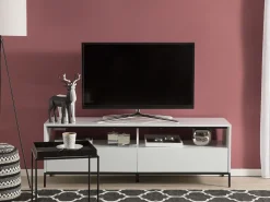 Tv-Mobel Weis / Hochglanz Mit Led-Beleuchtung 2 Schubladen 150 X 42 X 52 Cm Sydney