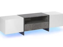 Tv-Mobel Weis Betonoptik Mit Led-Beleuchtung 162 X 39 X 43 Cm Russel