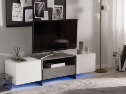 Tv-Mobel Weis Betonoptik Mit Led-Beleuchtung 162 X 39 X 43 Cm Russel