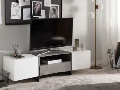 Tv-Mobel Weis Betonoptik Mit Led-Beleuchtung 162 X 39 X 43 Cm Russel
