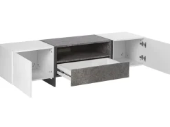 Tv-Mobel Weis Betonoptik Mit Led-Beleuchtung 162 X 39 X 43 Cm Russel