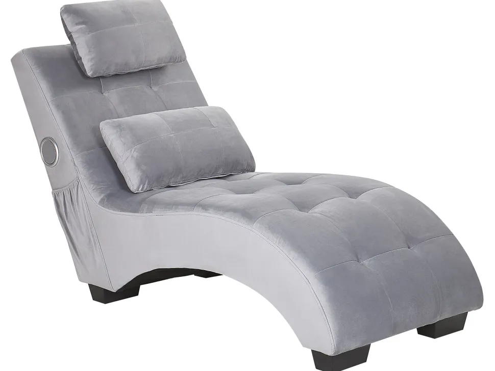 Velvet Chaise Lounge With Bluetooth Speaker Usb Port Grey Simorre
