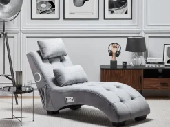 Velvet Chaise Lounge With Bluetooth Speaker Usb Port Grey Simorre