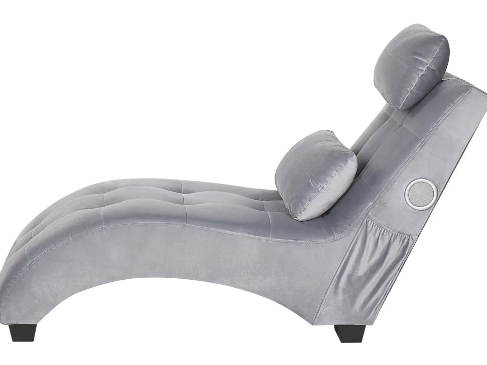 Velvet Chaise Lounge With Bluetooth Speaker Usb Port Grey Simorre