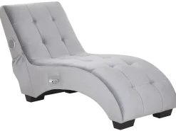 Velvet Chaise Lounge With Bluetooth Speaker Usb Port Grey Simorre