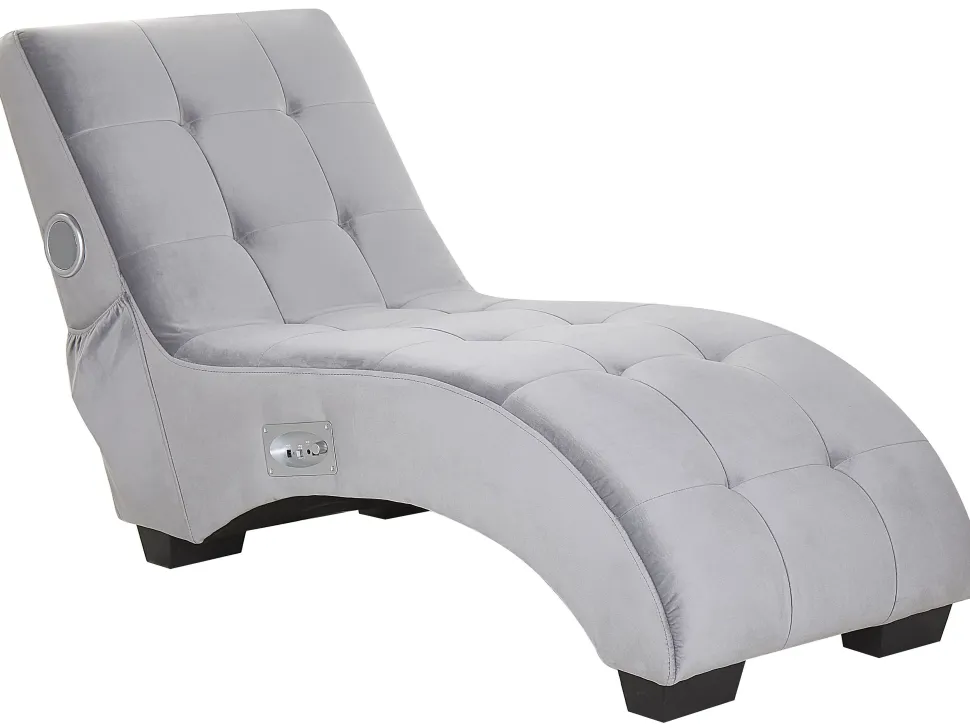 Velvet Chaise Lounge With Bluetooth Speaker Usb Port Grey Simorre