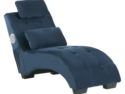 Velvet Chaise Lounge With Bluetooth Speaker Usb Port Blue Simorre