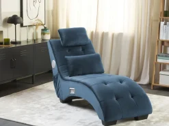 Velvet Chaise Lounge With Bluetooth Speaker Usb Port Blue Simorre