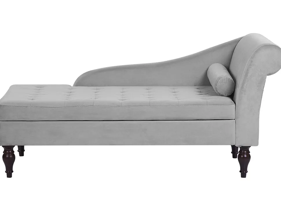 Velvet Chaise Lounge With Storage Light Grey Pessac