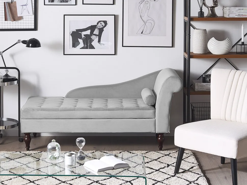Velvet Chaise Lounge With Storage Light Grey Pessac