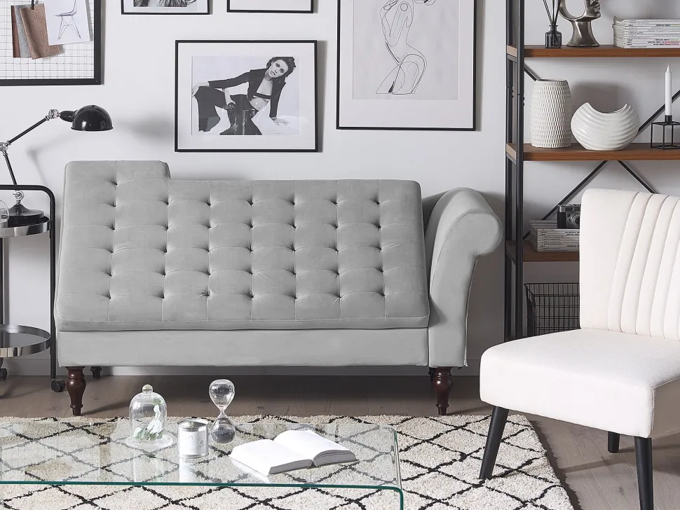Velvet Chaise Lounge With Storage Light Grey Pessac