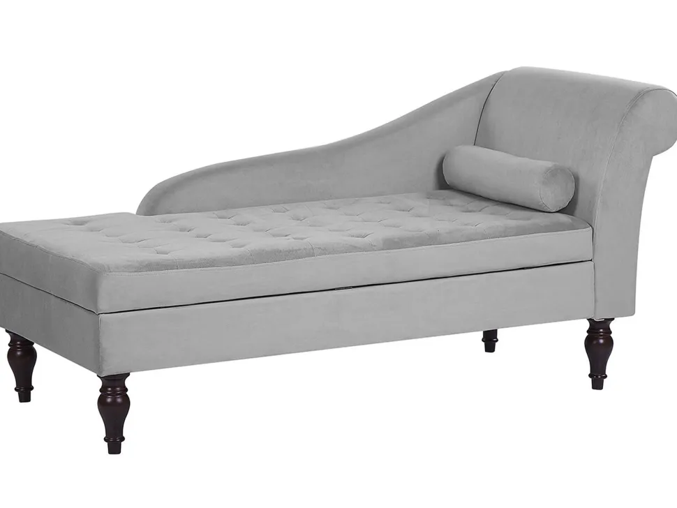 Velvet Chaise Lounge With Storage Light Grey Pessac