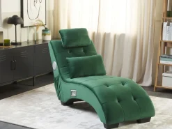 Velvet Chaise Lounge With Bluetooth Speaker Usb Port Green Simorre