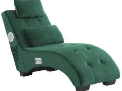 Velvet Chaise Lounge With Bluetooth Speaker Usb Port Green Simorre