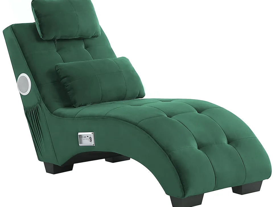 Velvet Chaise Lounge With Bluetooth Speaker Usb Port Green Simorre