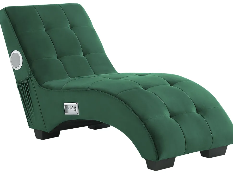 Velvet Chaise Lounge With Bluetooth Speaker Usb Port Green Simorre