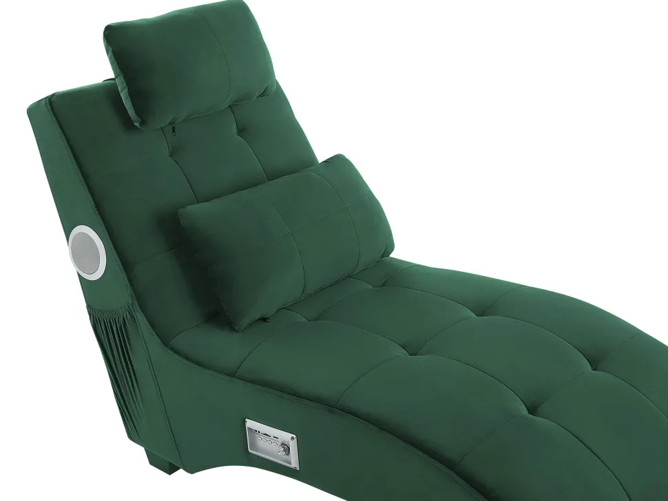 Velvet Chaise Lounge With Bluetooth Speaker Usb Port Green Simorre