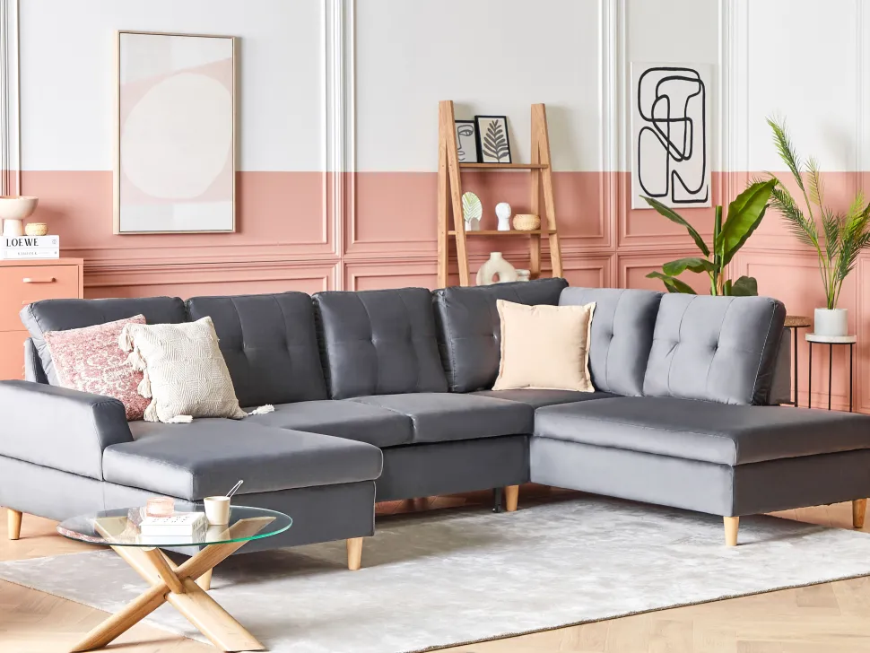 Velvet Corner Sofa Bed With Storage Grey Lerum