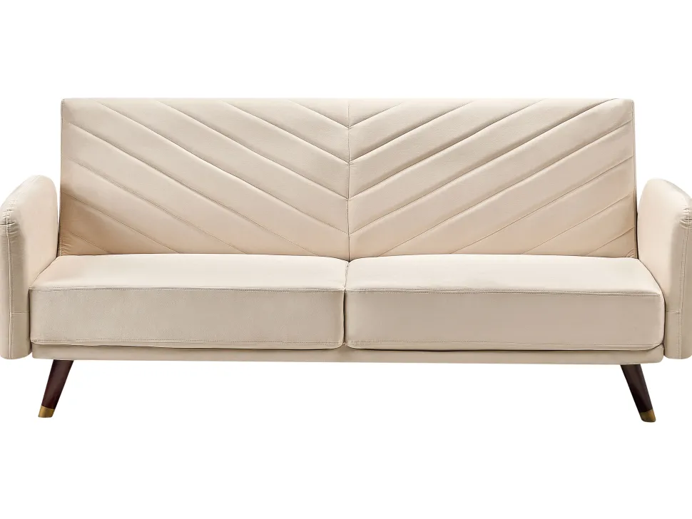 Velvet Fabric Sofa Bed Beige Senja