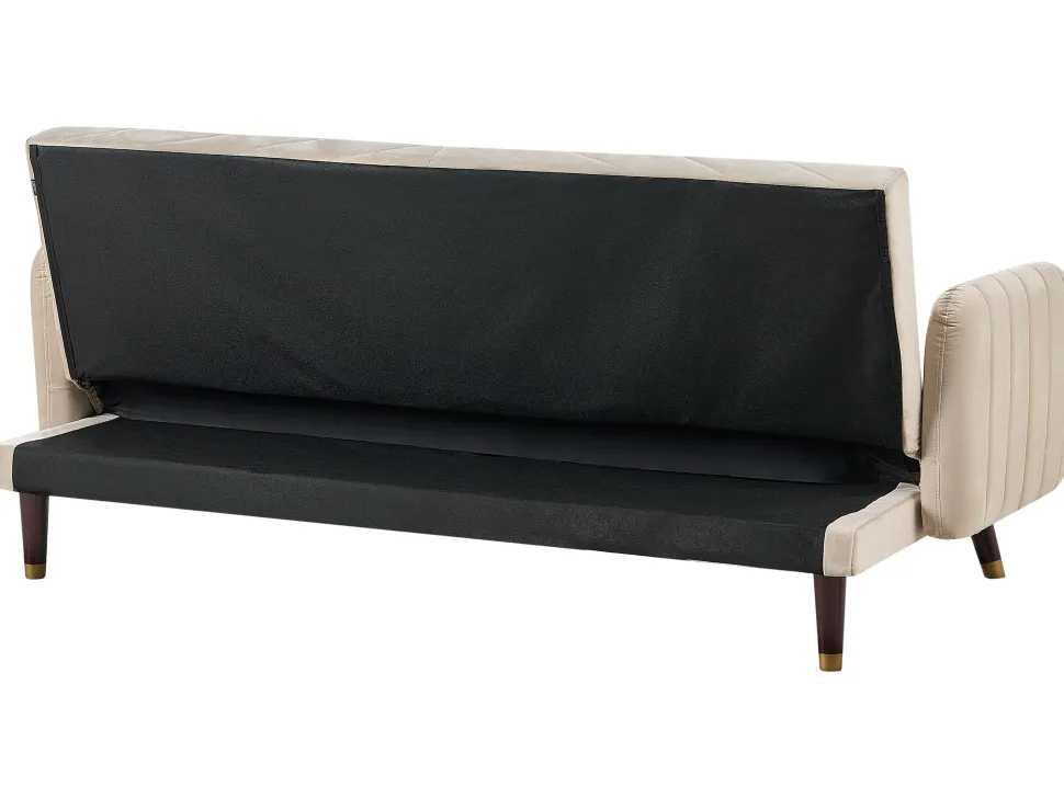 Velvet Fabric Sofa Bed Beige Senja