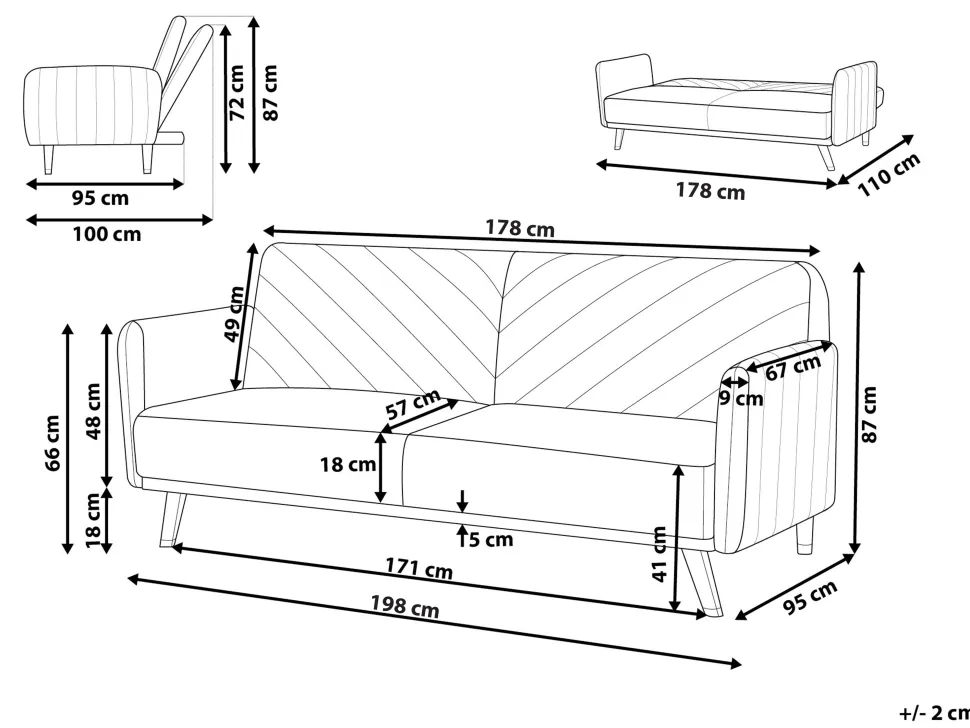 Velvet Fabric Sofa Bed Beige Senja
