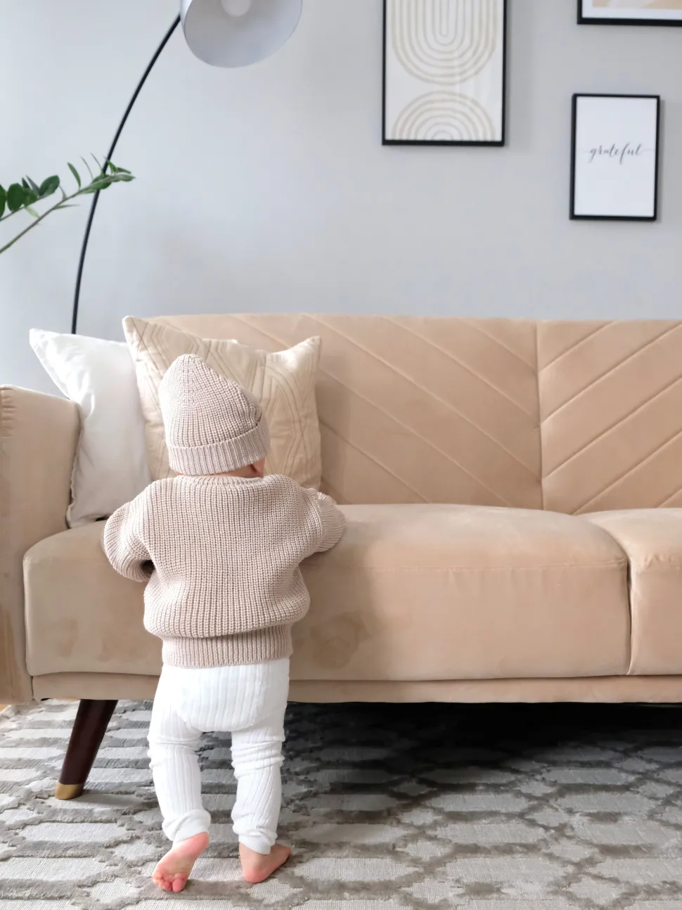 Velvet Fabric Sofa Bed Beige Senja