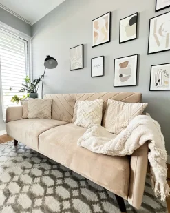 Velvet Fabric Sofa Bed Beige Senja