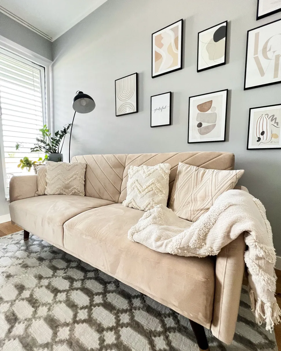 Velvet Fabric Sofa Bed Beige Senja