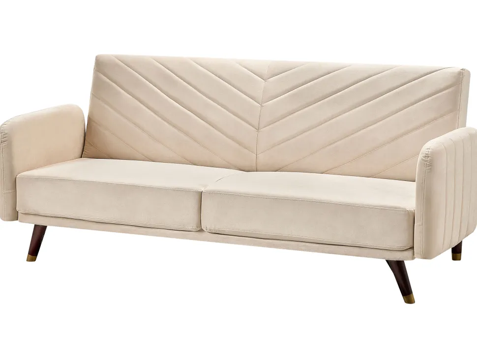 Velvet Fabric Sofa Bed Beige Senja