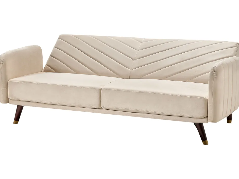 Velvet Fabric Sofa Bed Beige Senja