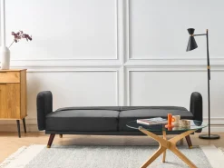 Velvet Fabric Sofa Bed Black Senja