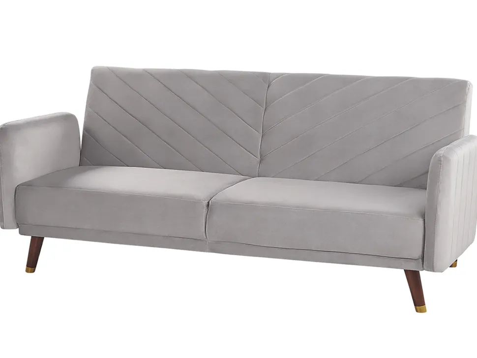 Velvet Fabric Sofa Bed Light Grey Senja