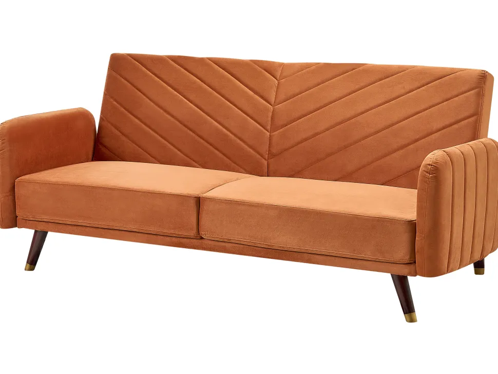 Velvet Fabric Sofa Bed Orange Senja