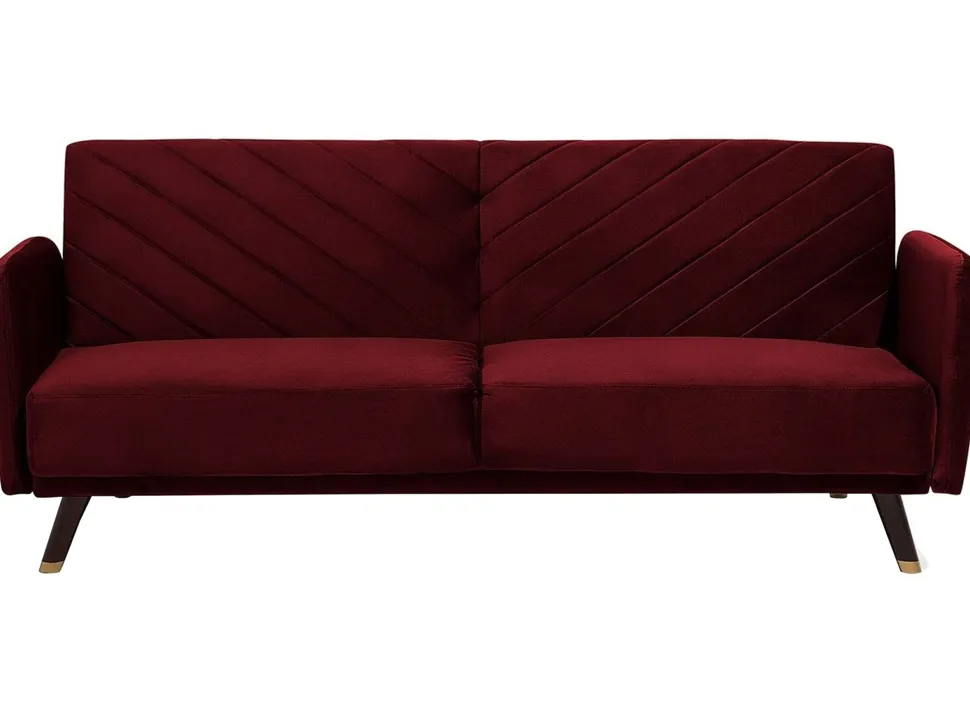 Velvet Fabric Sofa Bed Red Senja