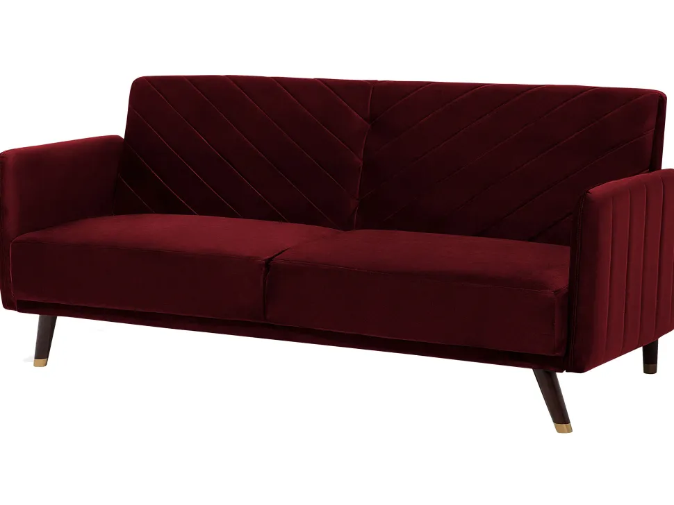 Velvet Fabric Sofa Bed Red Senja